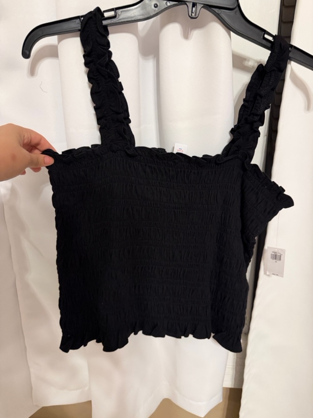 Old Navy Black Smocked Ruffle-Strap Crop Tank